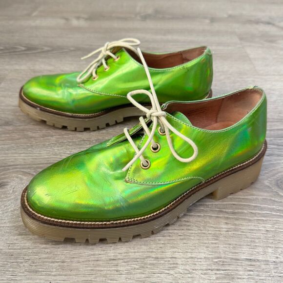 TBA To Be Announced Grunge punk iridiscent neon Oxford leather Shoe 38 Eilsh - Picture 4 of 9